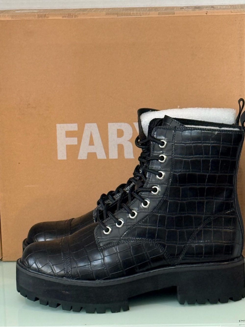 Faryl by Farylrobin Cammy Black Croc Combat Boots Lug Sole Size 8 - Picture 5 of 7